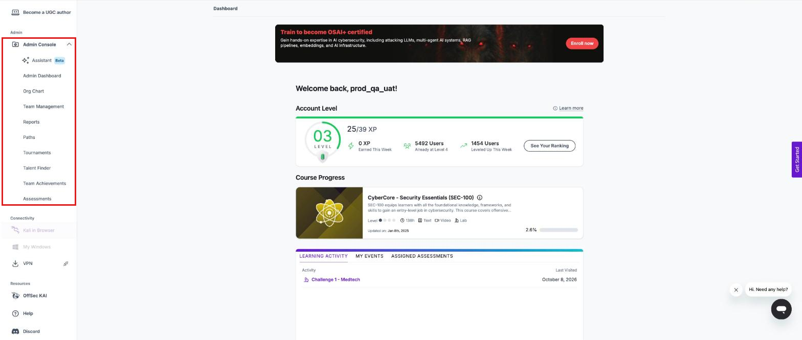 Admin Console menu in the left navigation